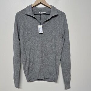 Suitsupply Mens Long Sleeve V Neck Polo Knit Sweater Wool Cashmere Gray Sz‎ S